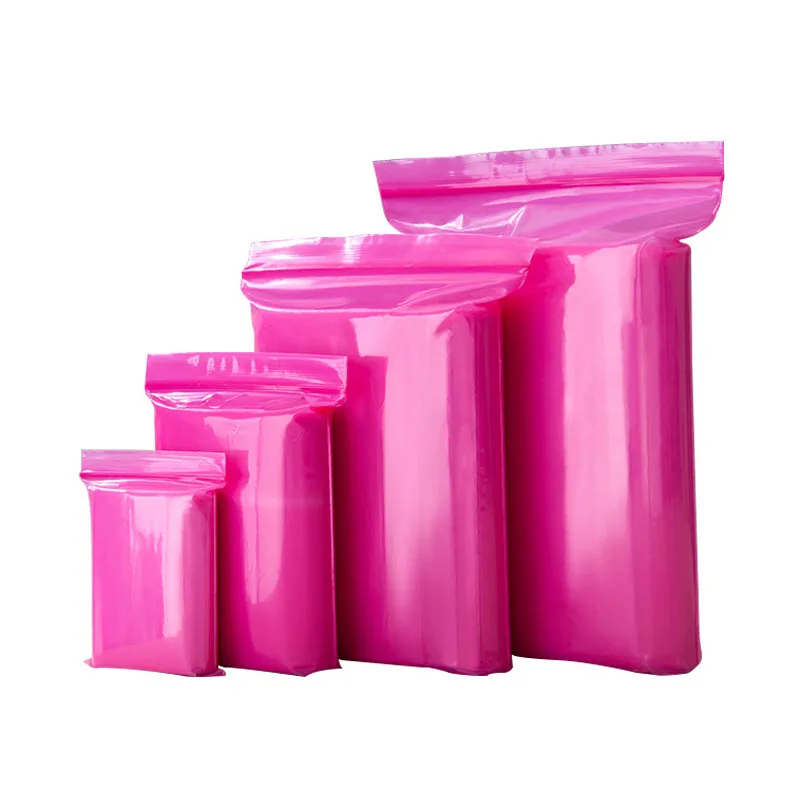 Pink Self Sealing Zip Lock Plastic Reusable Packaging Bag