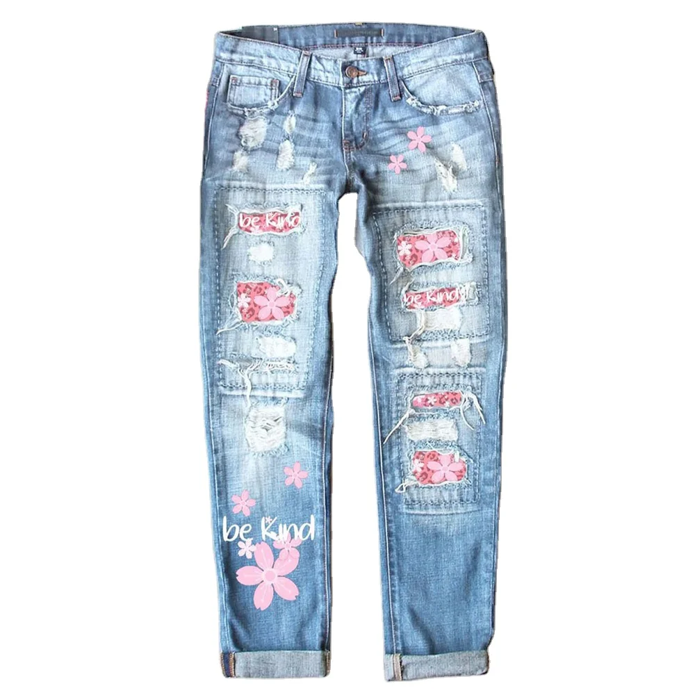 S-2Xl Plus Size African Design 3D Denim Flower Printed Casual Dresses Modest Dress Maxi Fat Woman winter jeans pants