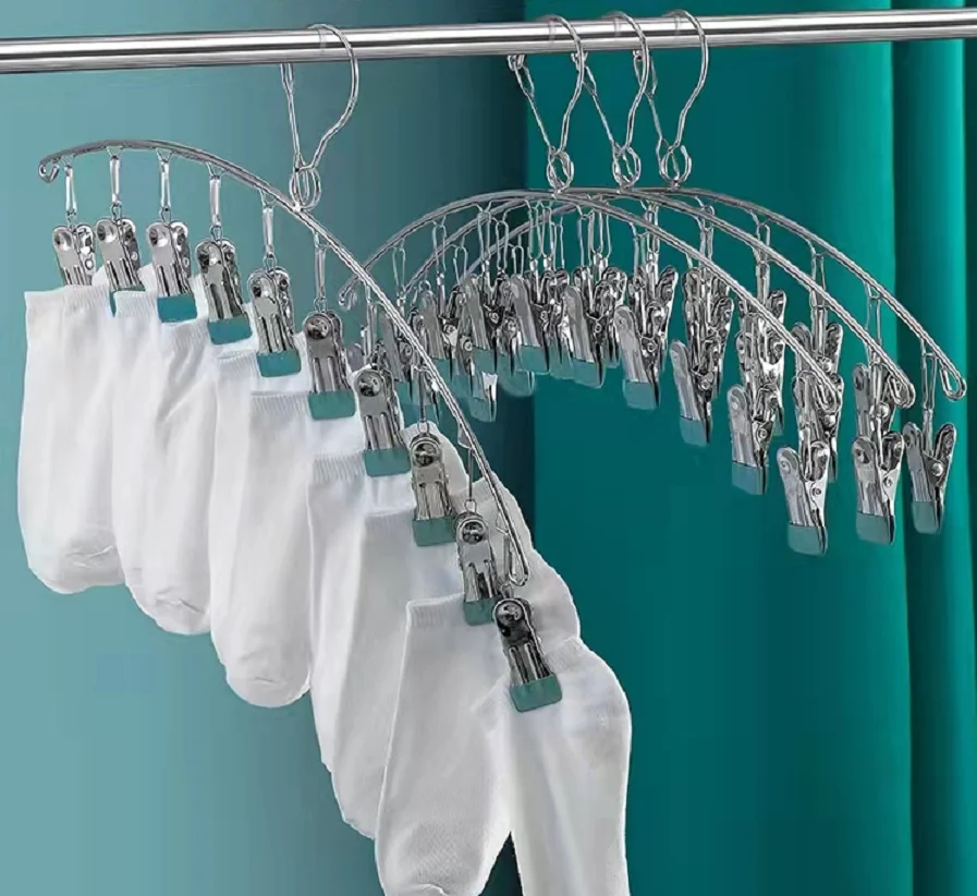 laundry heavy duty pvc metal socks hangers 10 clips metal hook pink color