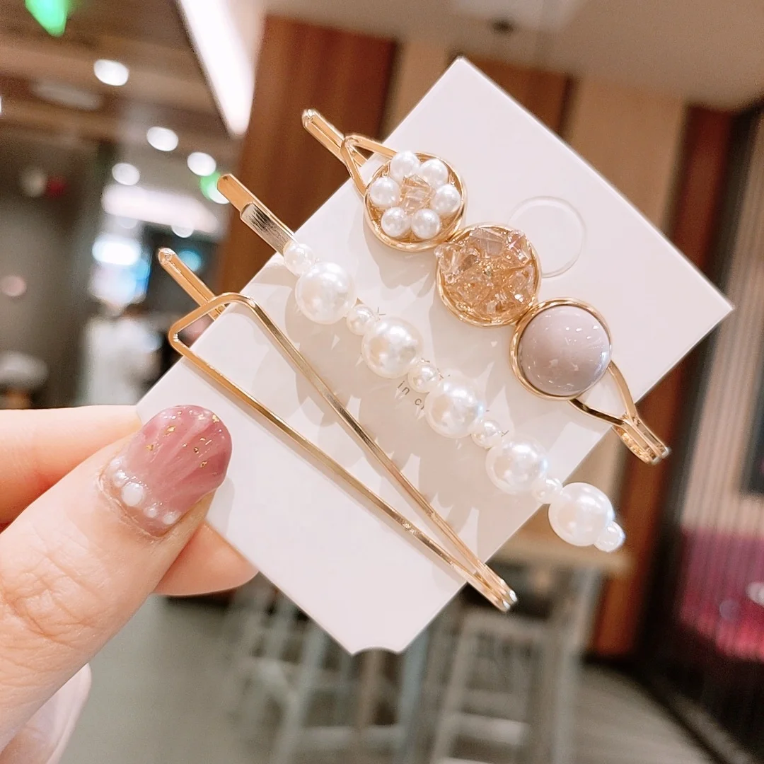 
Summer Fashion Simple Geometric Hair Accessories Multicolor Rhinestone Pearl Hair Pin For Girls 
