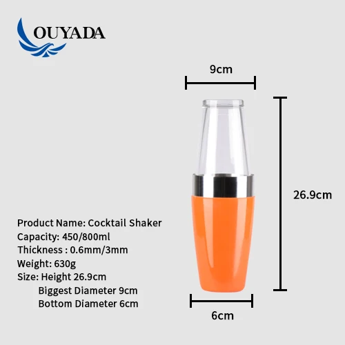 Factory Direct 800ml stainless steel plastic cocktail boston shaker