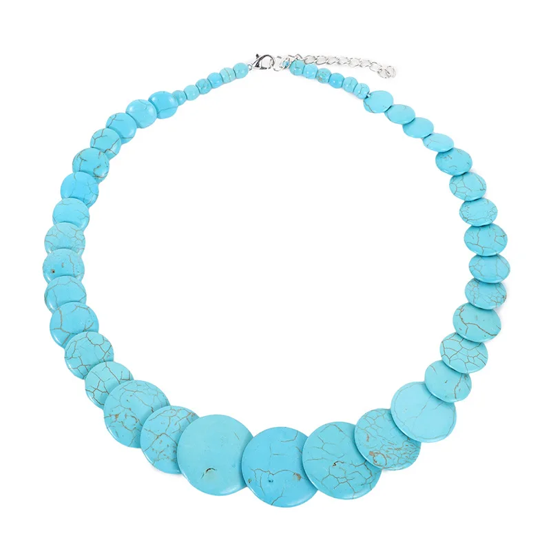 Personality fashion Bohemian disc necklace retro elegant color beaded round turquoise necklace