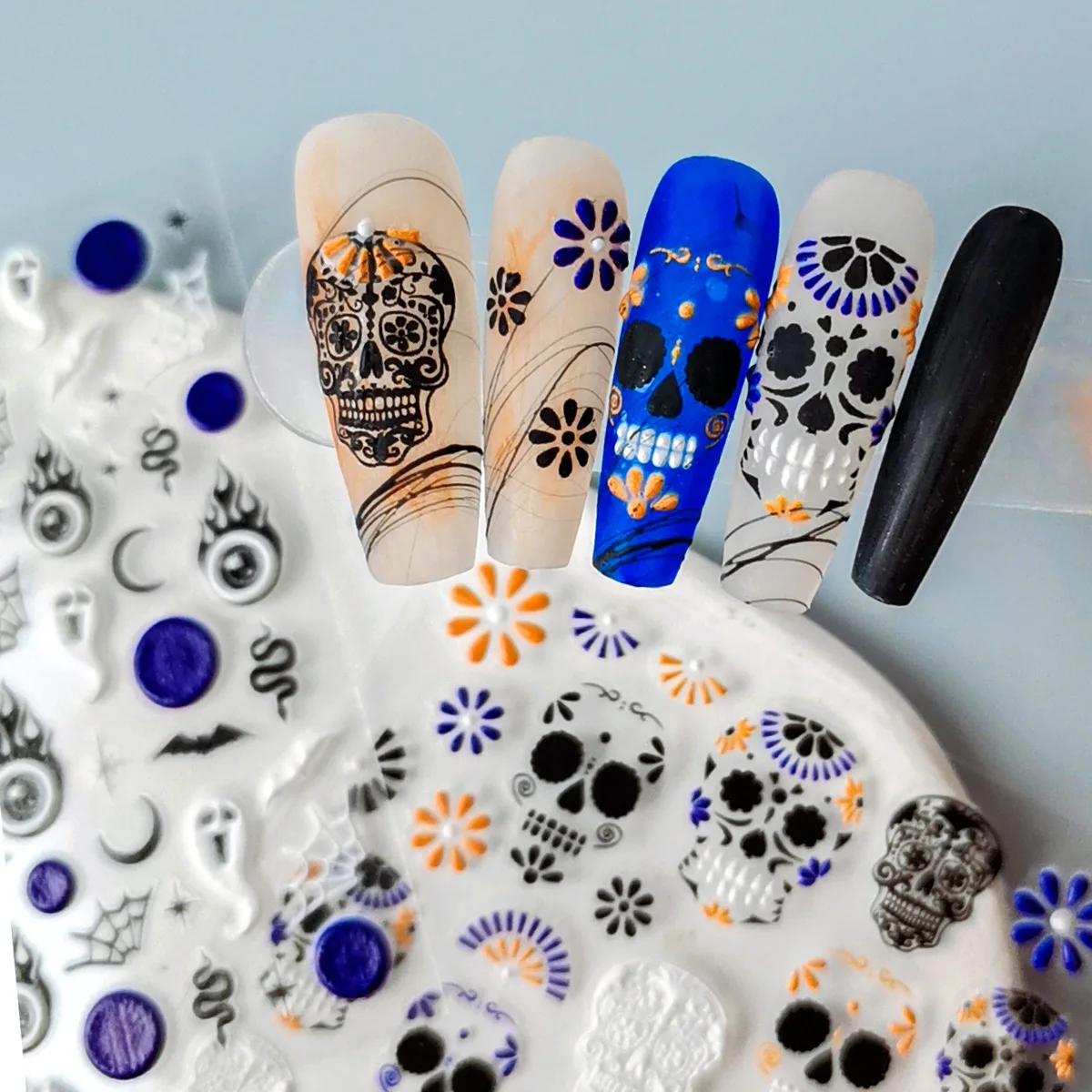 5D Sticker halloween nail art stickers Funny Skull Butterfly nail stickers for Halloween nail supplies wholesale