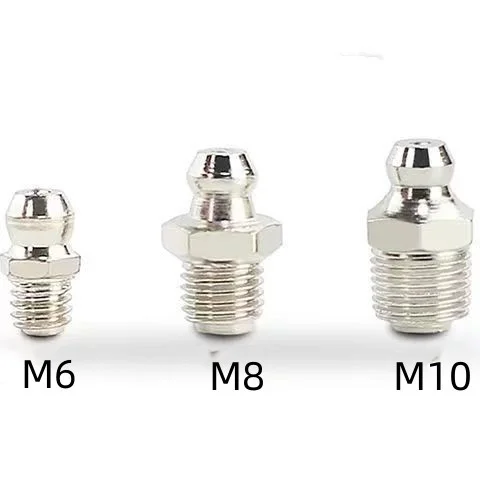 Nickle Plated Iron Straight 45 Degrees 90 Degrees steel M6 M8 M10 M12 Brass Grease Nipple Fitting
