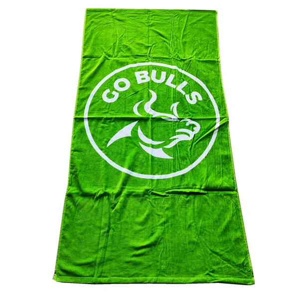 Custom Size Promotion Cheap Print Bath Custom Green 100% Cotton Beach Towel With Logo