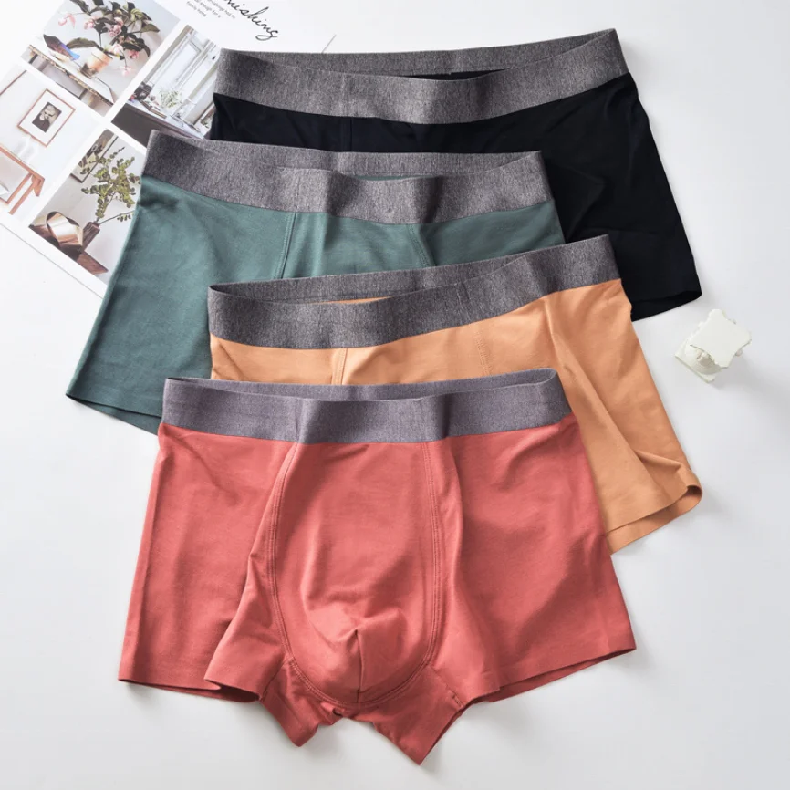 
Fat Guy Solid Color Mid Waist Underpants Large Size Underwear Breathable Combed Cotton Modaier Boxer Shorts 