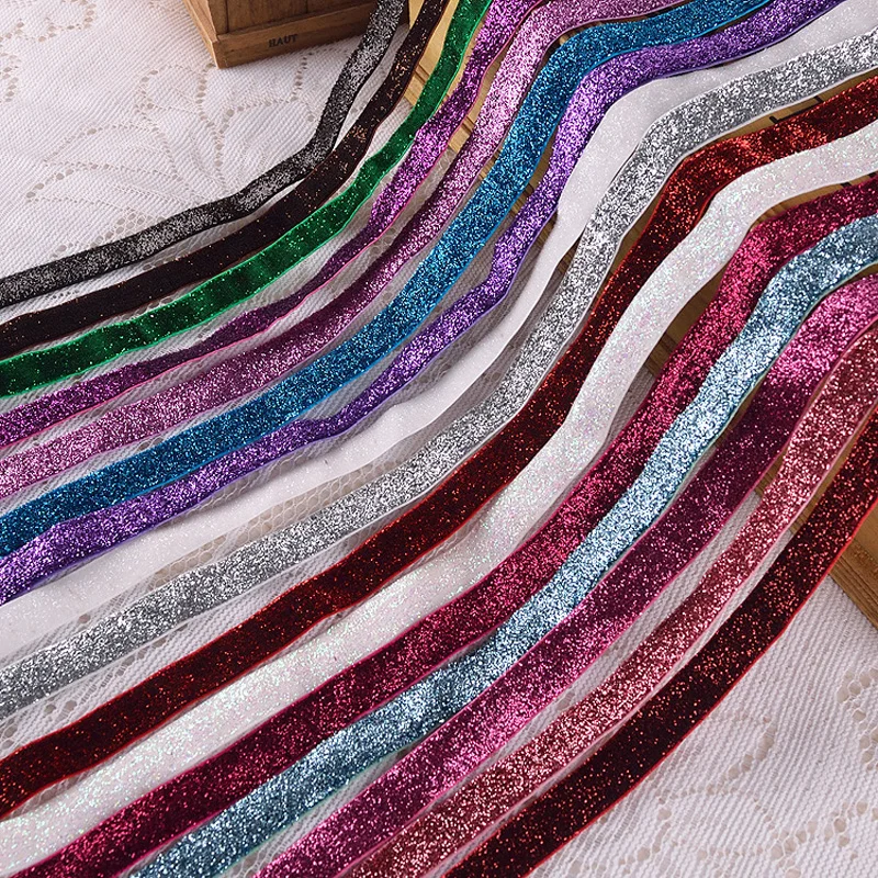 Customized Pantone Color Sequin Flocking Band For Gift Packing Glitter Velvet Ribbon