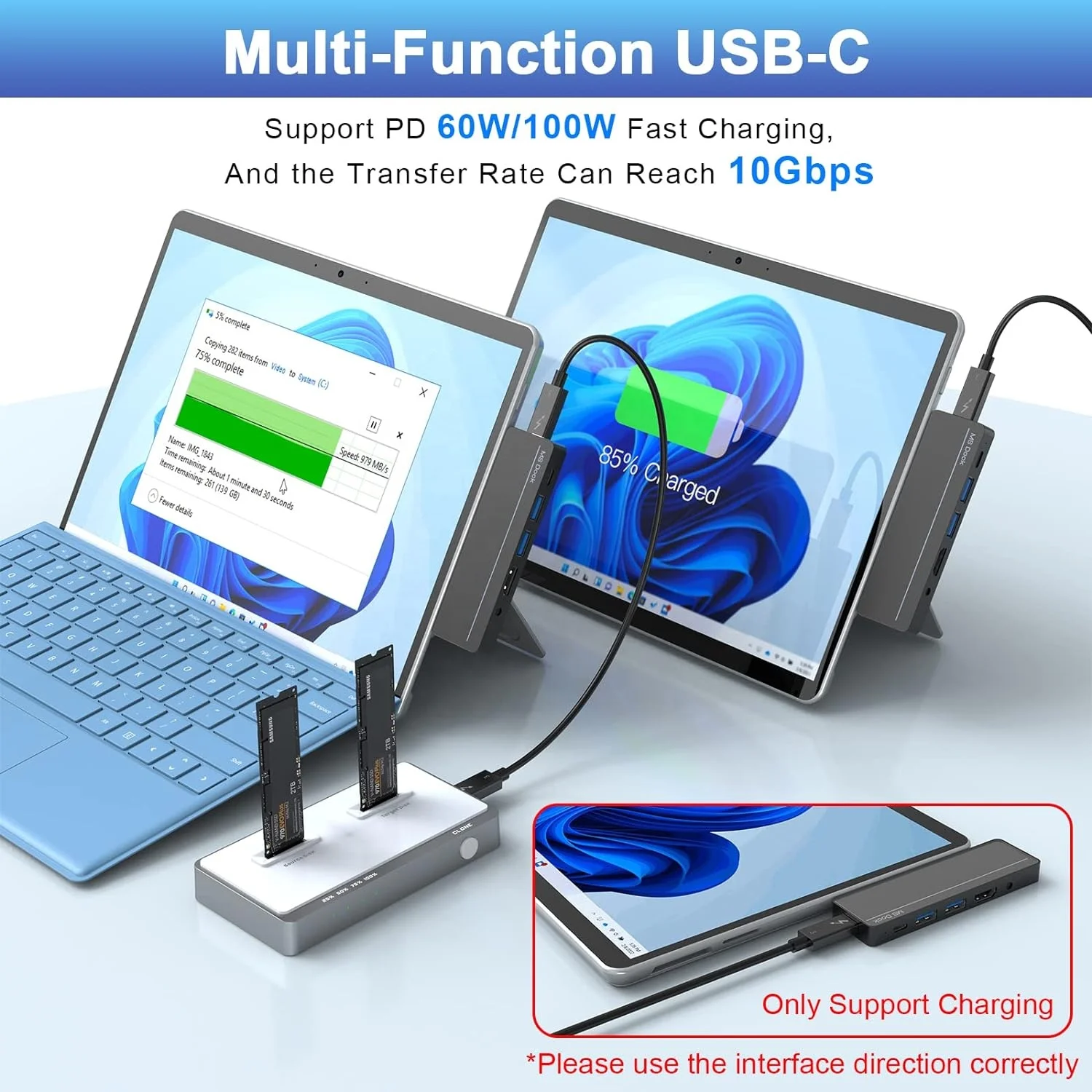 8 in 2 USB C Hub Docking Station with 4K HDMI,USB-C Thunderbolt 4 , USB C , 3.5MM ,USB 3.0,TF SD Card for Surface Pro 9 /Pro 8/X
