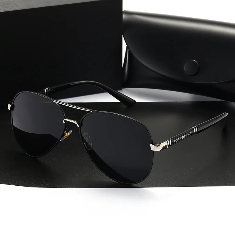 2022 Classic Plastic PC Brand Design Mens Polarized Sunglasses UV400 Black Square Pilot Sports Driving Sun Glasses