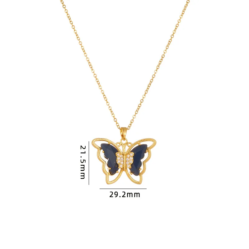 Fashion Brass Gold Plated Colorful Crystal Butterfly Shape Charm Pendant Necklace Jewelry For Women Girls