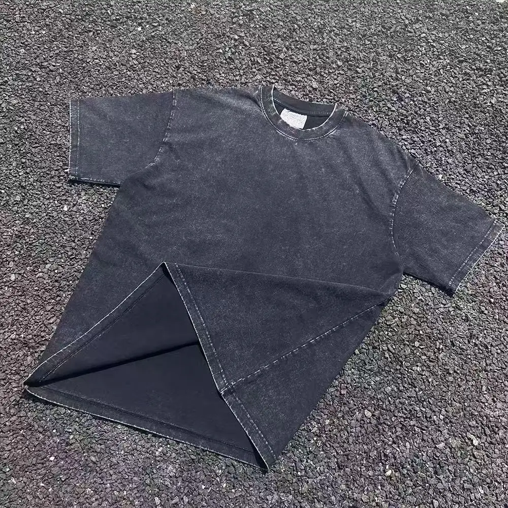 2024 heavyweight 255g vintage distressed washed tshirt men black short sleeved T-shirt