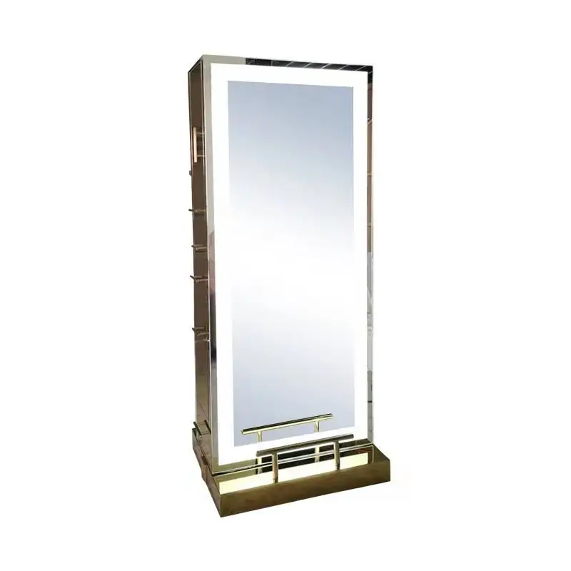 Luxury beauty salon equipment barber station gold stainless steel light smart beauty salon mirrors led salon mirror