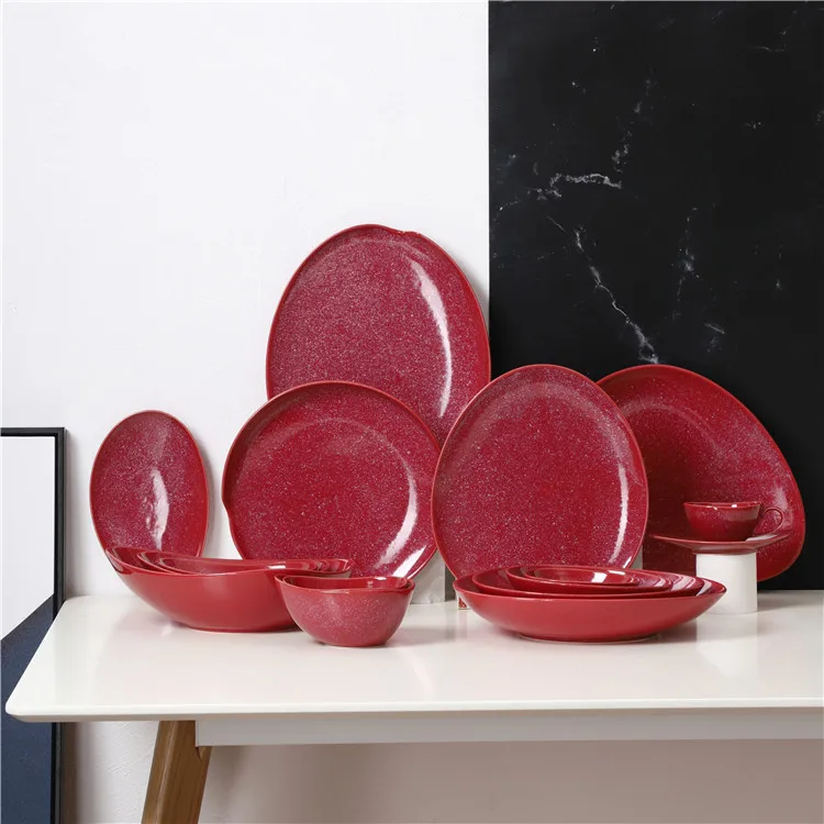 Wholesale modern fancy tableware reactive glaze luxury ceramic dinner sets for restaurant