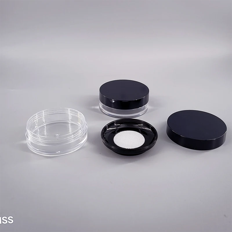 custom color plastic 10g jar for acrylic loose setting powder packaging with fine mesh sifter and screw cap