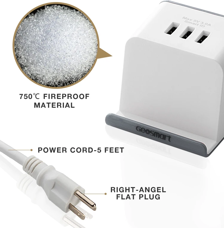Сетевой фильтр для дома, офиса, отеля, стандарта США 10 А FCC, 2 розетки переменного тока, 3 порта Usb, с USB и держателем для телефона