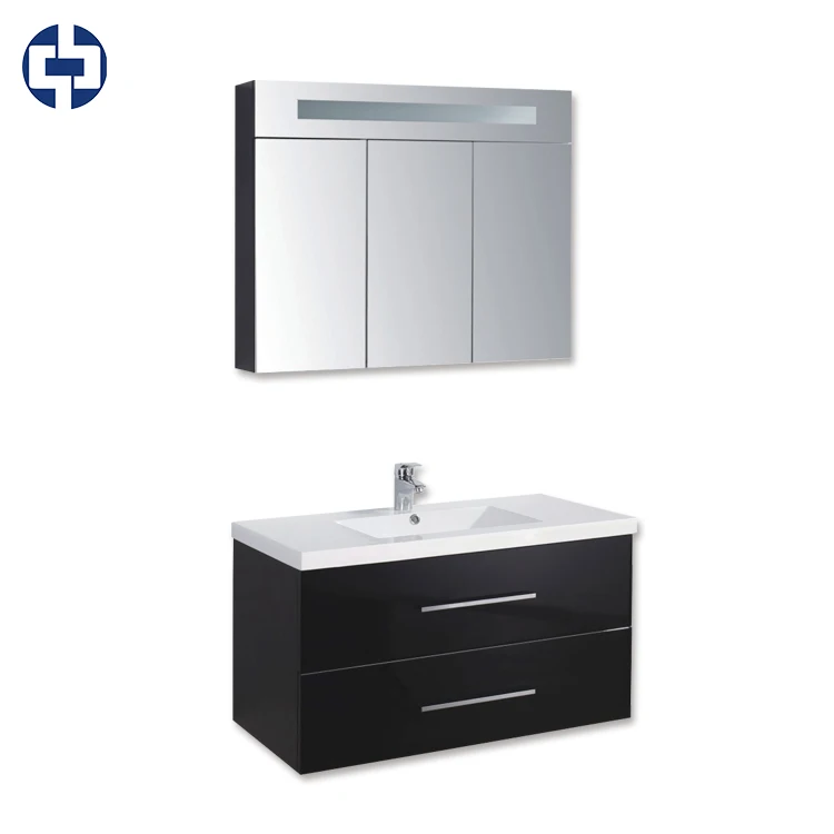 Wholesale cheap black bathroom cabinet with mirror ceramic washbasin
