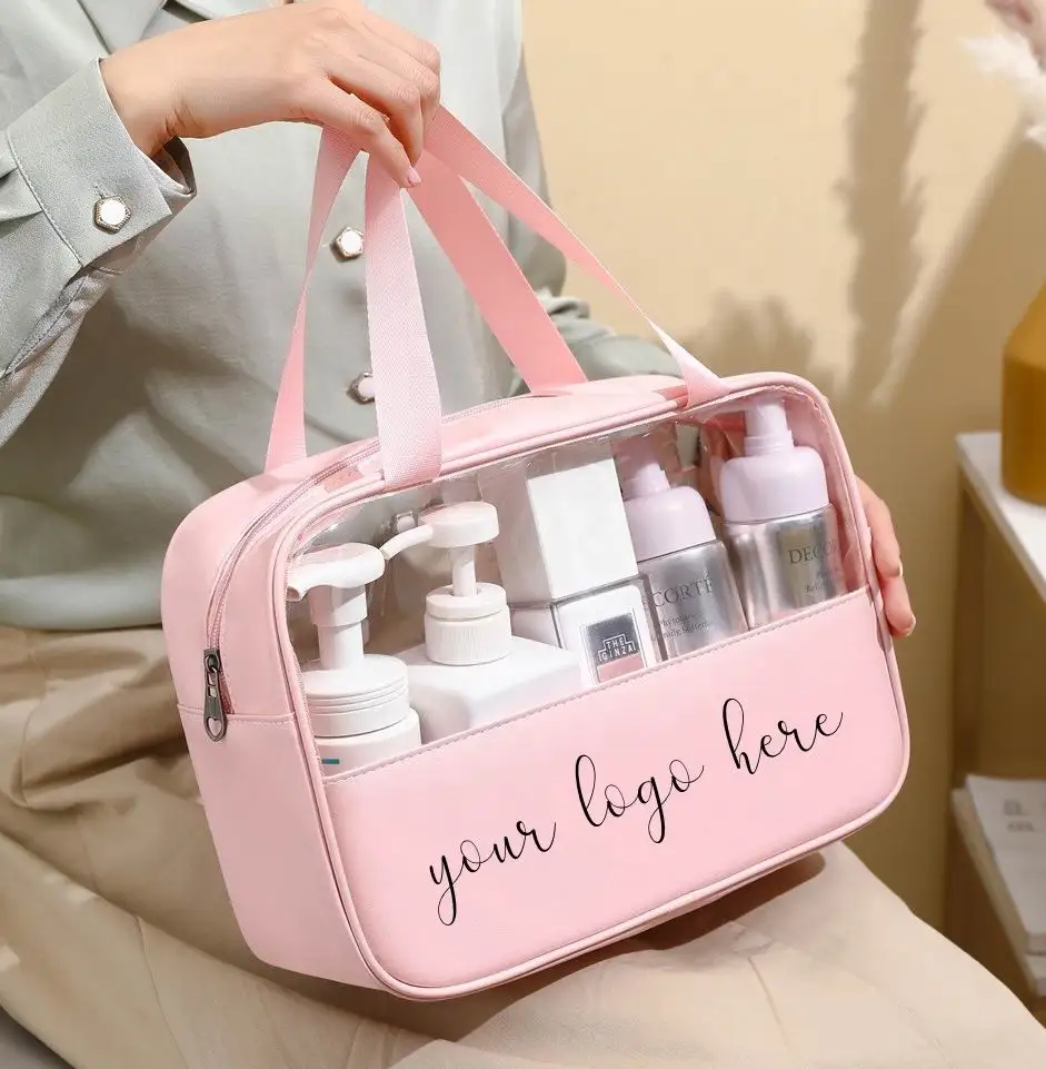 Personalized Logo female PVC transparent PU cosmetic beauty and skin care bag cosmetics large capacity storage bag