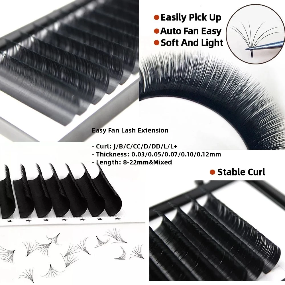 Eyelash Factory Custom Logo Easy Fan Korea PBT Silk Easy fanning Volume Mink Rapid Blooming Eyelash Extension one second Lashes