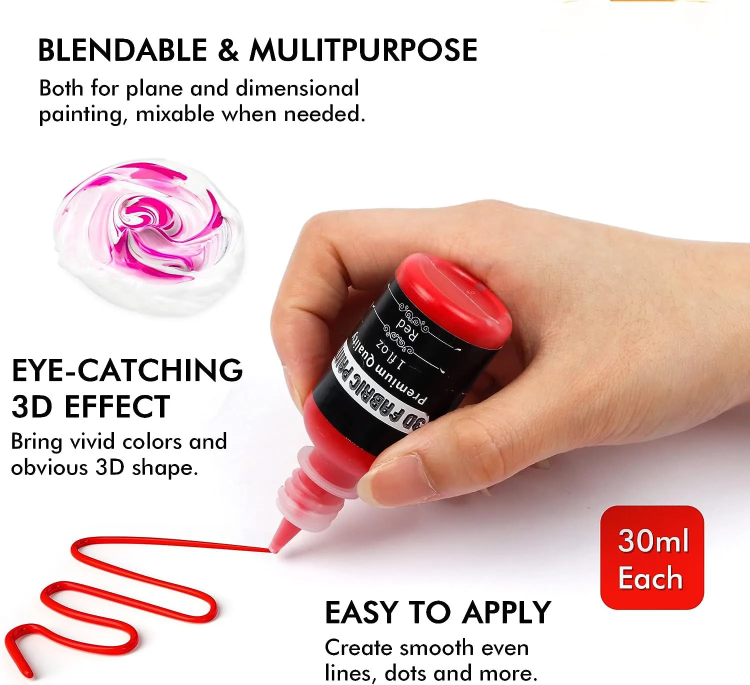 45 colors 3D permanent fabric paint for clothes fabric paint glow in the dark metallic paint for fabric