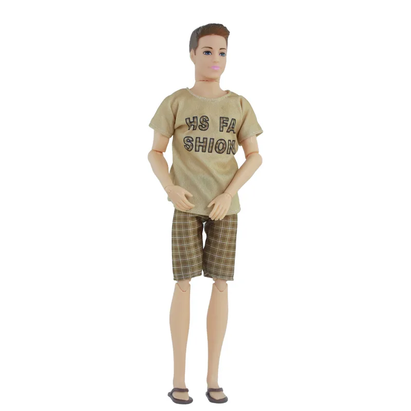 Factory Supply 30cm Movable Joints Plastic Handsome Boy Toy Dolls Clothing Denim Pants Loose Vest Set Doll Clothes Accessories