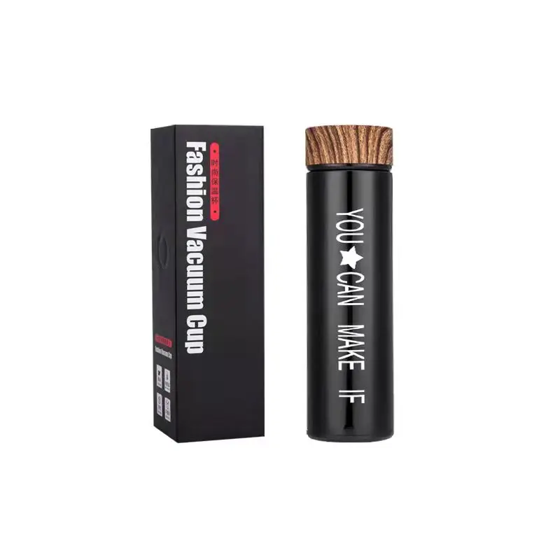 Double stainless steel insulated water bottles wood grain lid 12oz16oz available can be customized LOGO BPA Free Hot Water