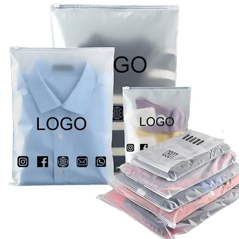 Wholesale Custom Frosted Zipper Zip lock Plastic Bags For Clothes Packaging With Your Logo