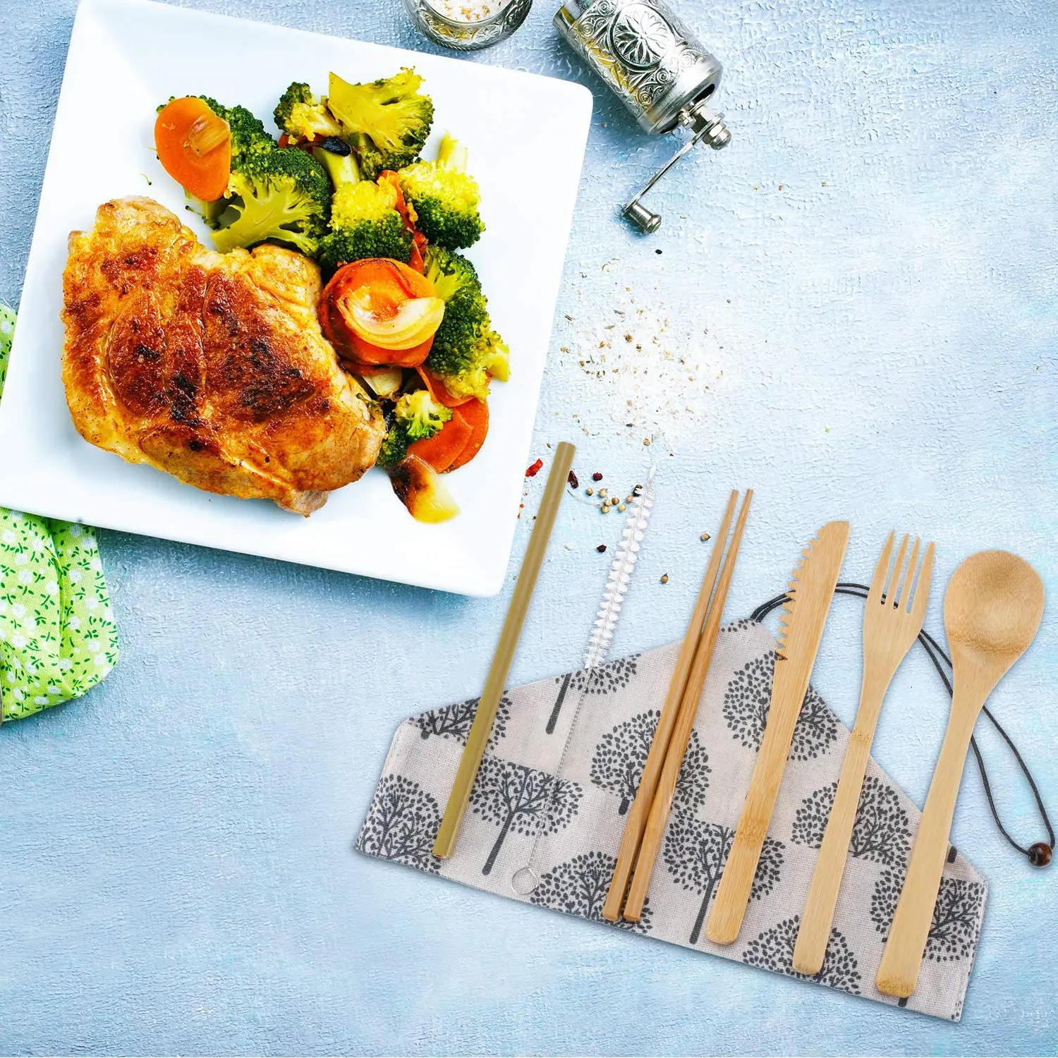 
New design bamboo cutlery travel set 
