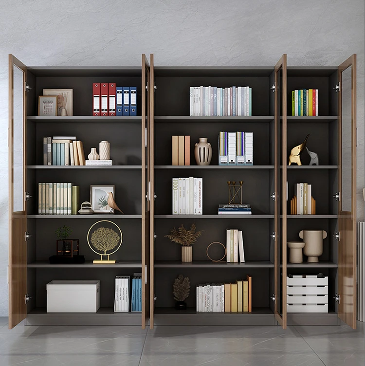 Supply office 5 glass doors simple book shelf wooden display file cabinet office cupboard
