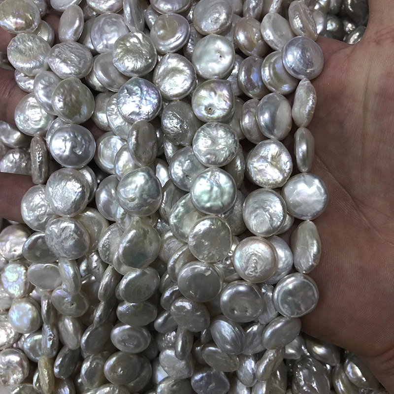 
wholesale natural flat coin pearl strand,12-14mm 
