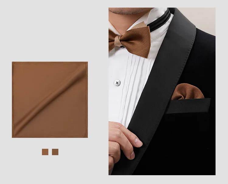 Adjustable Bowtie and Pocket Square Men Bowtie and Handkerchief Solid Color Double Fold Pre-Tied Bow Tie for Wedding Party