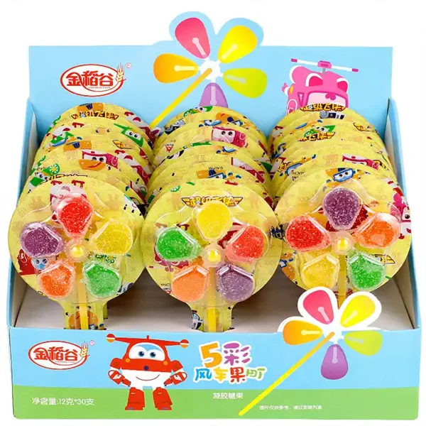 wholesale custom china shantou halal fruit spin windmill whistle lollipop candy toys