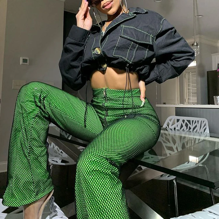 
Individual High Waisted Trousers Zipper Up Long Streetwear Pants Charming PU Womens Casual Pants 