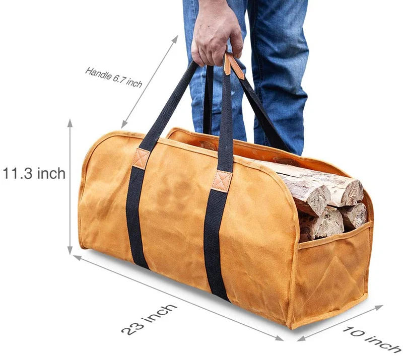 Log Carrier for Firewood Waxed Canvas Durable Fireplace Wood Holder Tote Bag Durable Firewood Carrier Bag