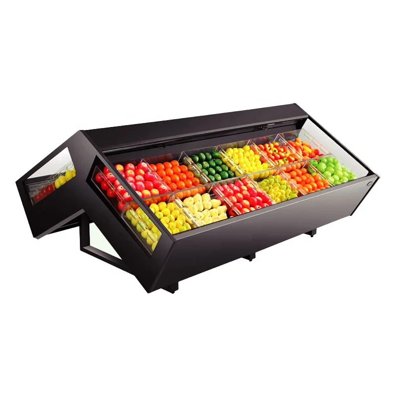 Kimay wholesale double side open style fruit and vegetable refrigerator display cooler for supermarket