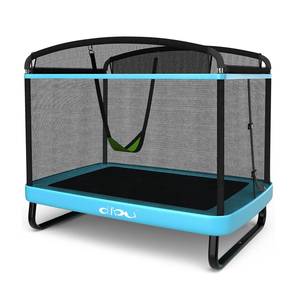 6 ft /180 cm Indoor child trampoline with swing safety fence net for Kid toddler 3-8 years old rectangular Max Load 220 pounds