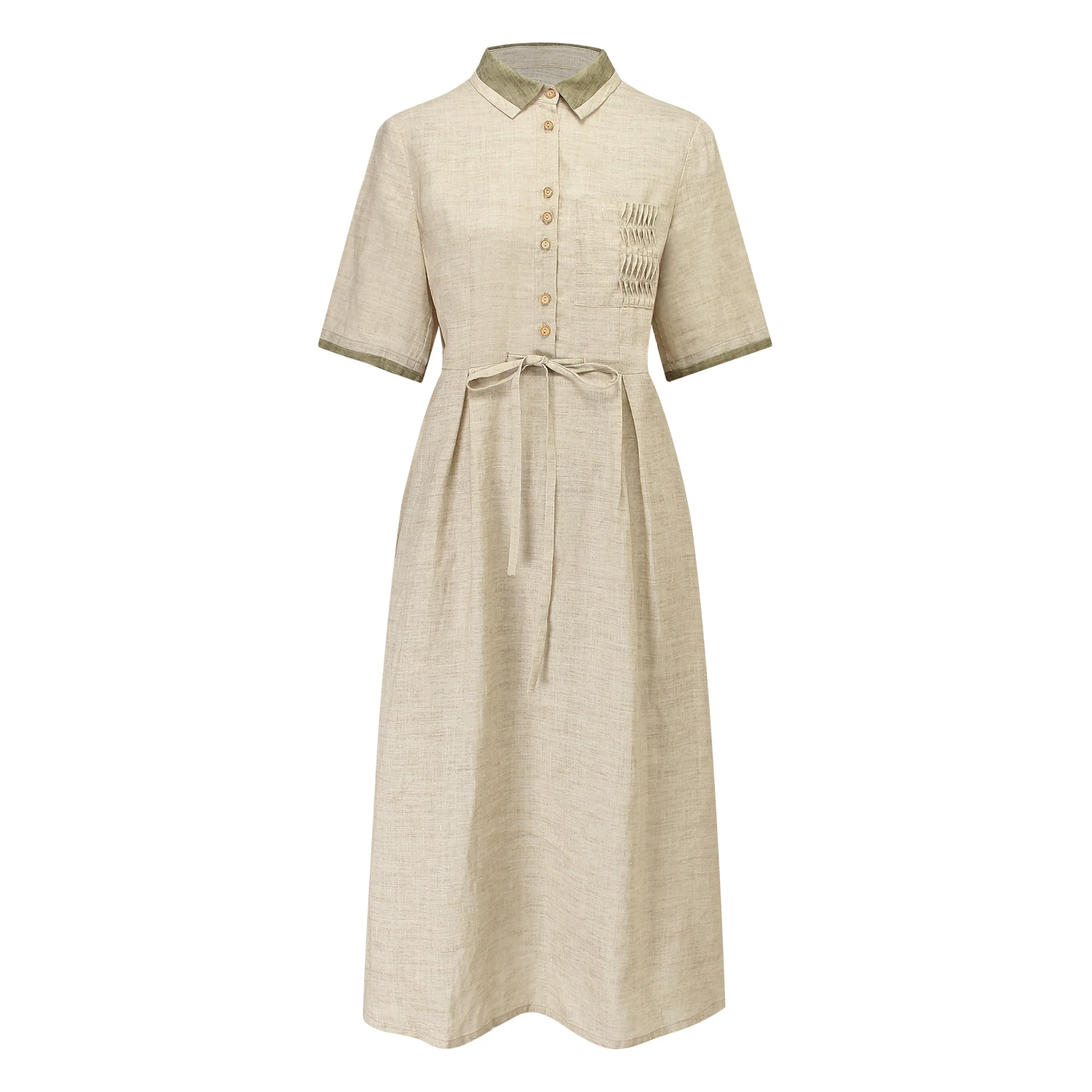 Custom High Quality 100% Linen Long Dress Summer Slim Waist A Line Lady Retro Vintage Cute Korean Chic Women Dresses Vestidos