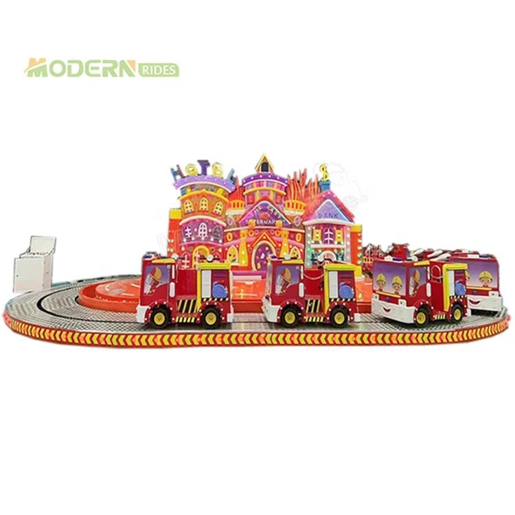 Fun carnival rodes fire brigade shooting water game track train rides amusement rides for kids