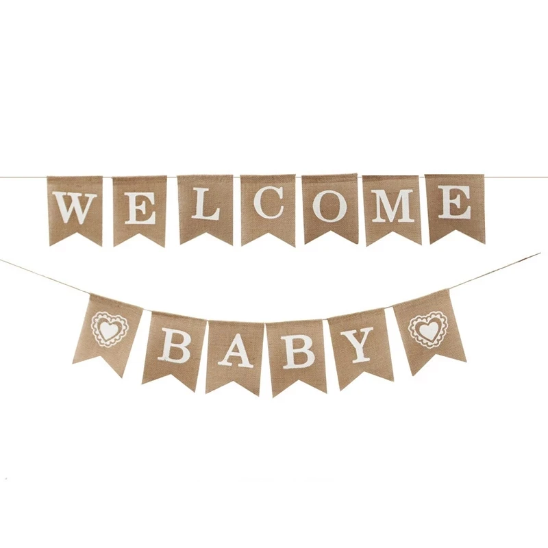 Джутовые флаги с надписью «WELCOME BABY», льняной баннер с выемкой, баннер для детского дня рождения, баннер для вечеринки, Натяжное украшение, товары для мероприятий
