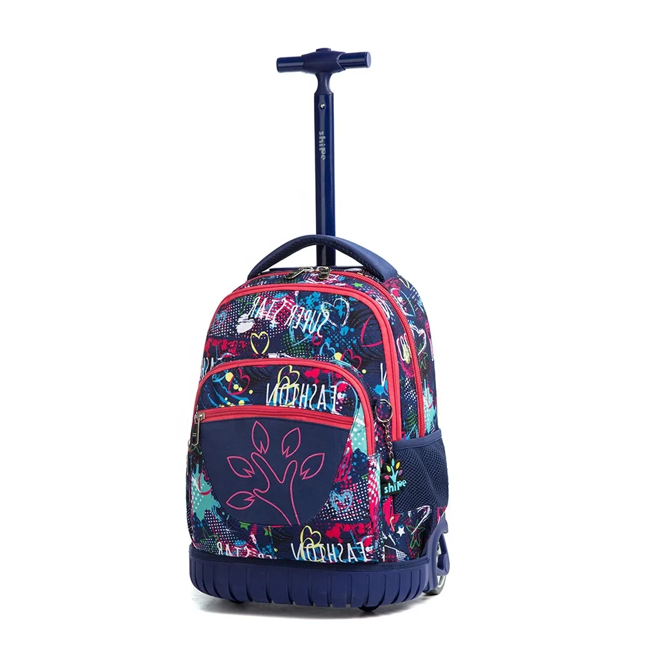 
Waterproof purple kids wheeled backpacks trolley school bag for girl 