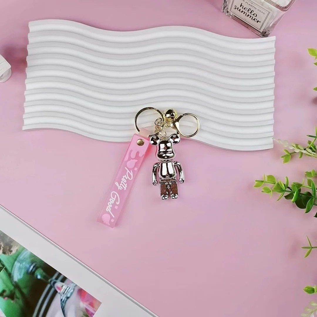 Creative Cartoon Fashion Cross-Border Popular Glossy Violent Bear Keychain Small Personalized Plastic Car Keychain Doll Glossy