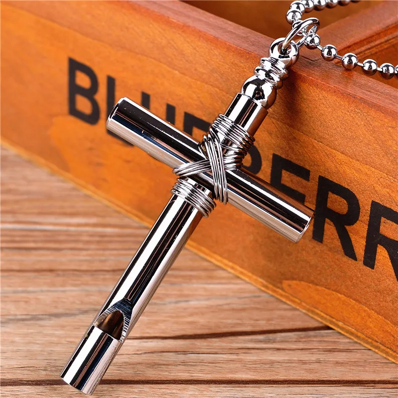 Cross Pendant  Whistle Necklace Stress Relief Anxiety Breathing Necklace for Men