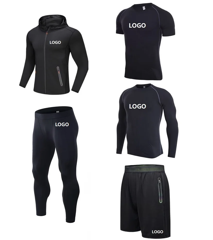 Vedo Compression Set Dropshipping Custom Logo Polyester Quick Dry Elastic 5pcs Workout Clothing Fitness Apparel Men GYM Wear