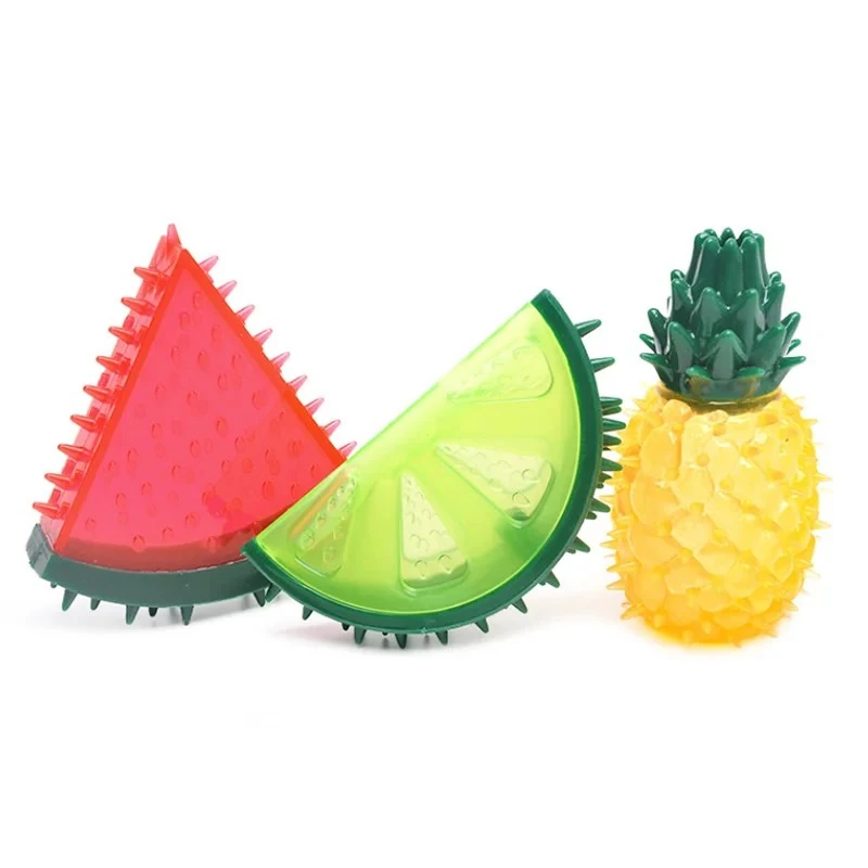 Summer Pet Chew Vocal Teeth Grinding Stick Biting Toy Watermelon Pineapple Lemon Frozen Heat Relieving Squeeze BB Sounding Toy