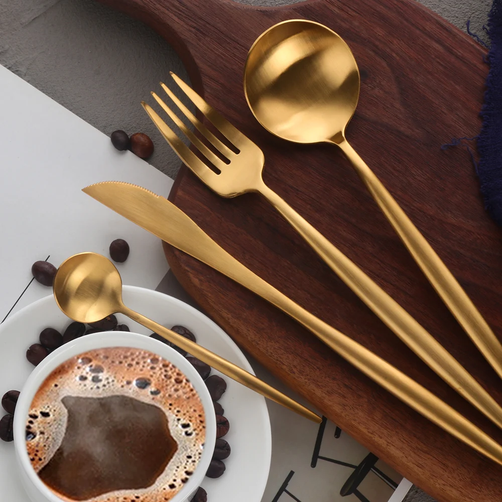 Christmas Flatware Stainless Steel 304 Wedding Bulk Matte Silverware Metal Spoon and Fork Knife Set Rose Gold Cutlery