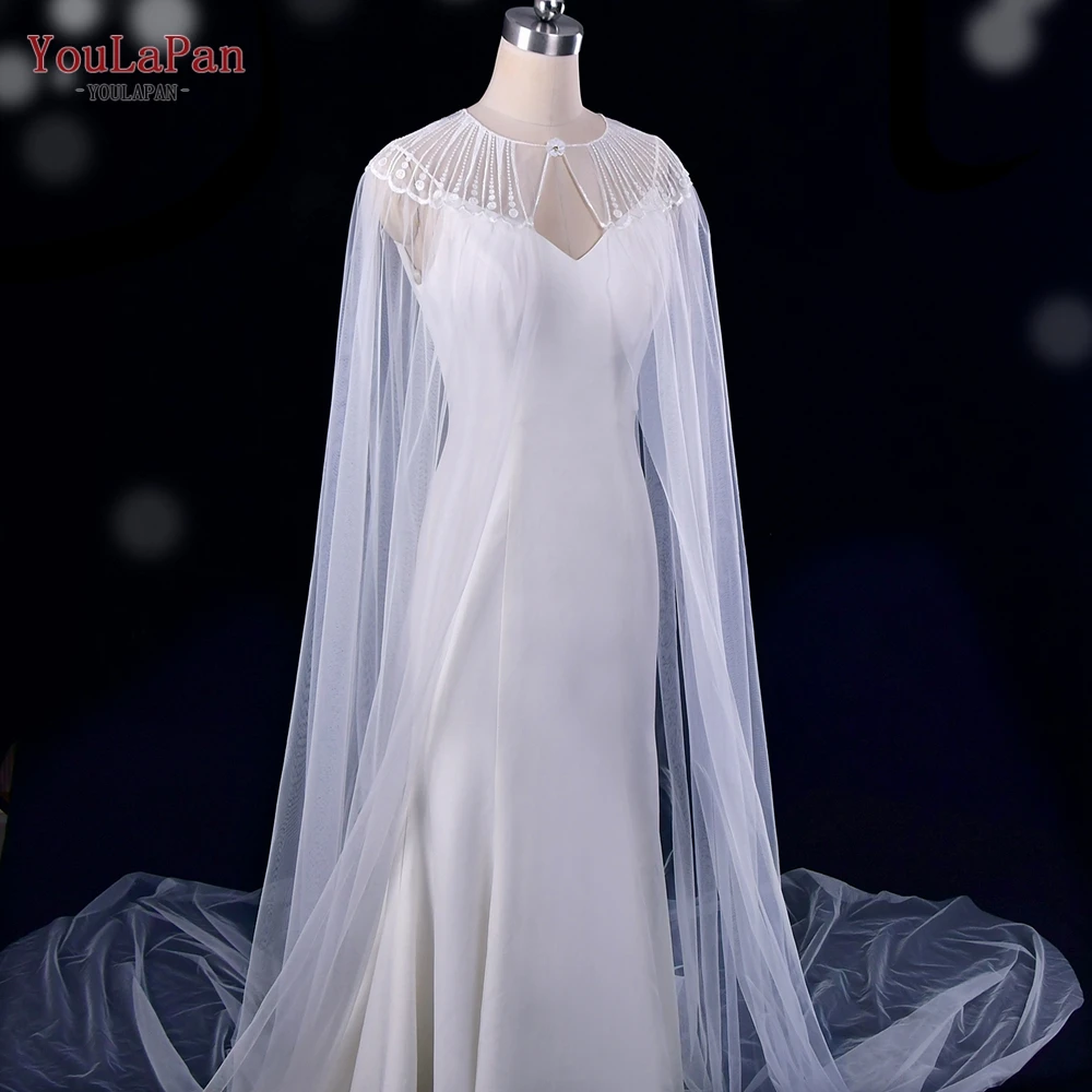 YouLaPan VG24 длинная Соборная Свадебная шаль для свадьбы летняя Тюлевая кружевная накидка с круглым вырезом для вечеринки