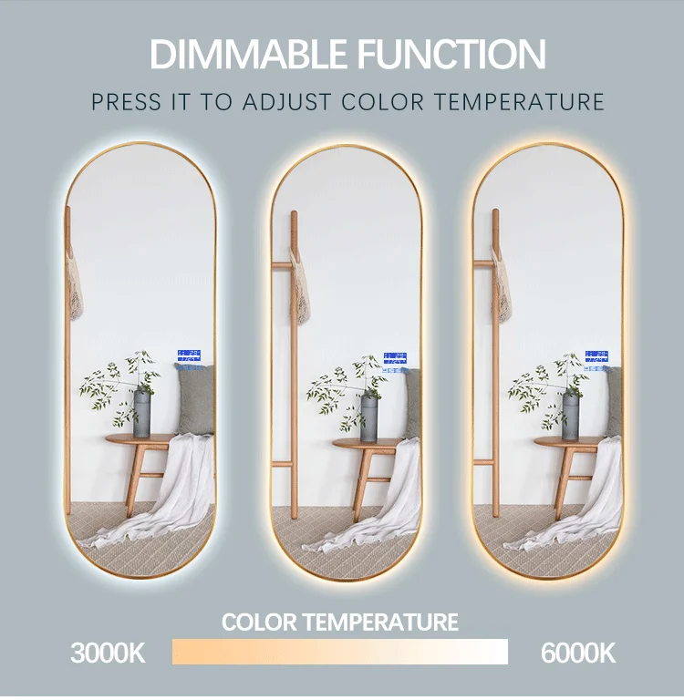 Arch Smart Body Mirror Full Length Floor Led Mirror Aluminum  Framed Stand Dressing Wall Mirrors For Shop