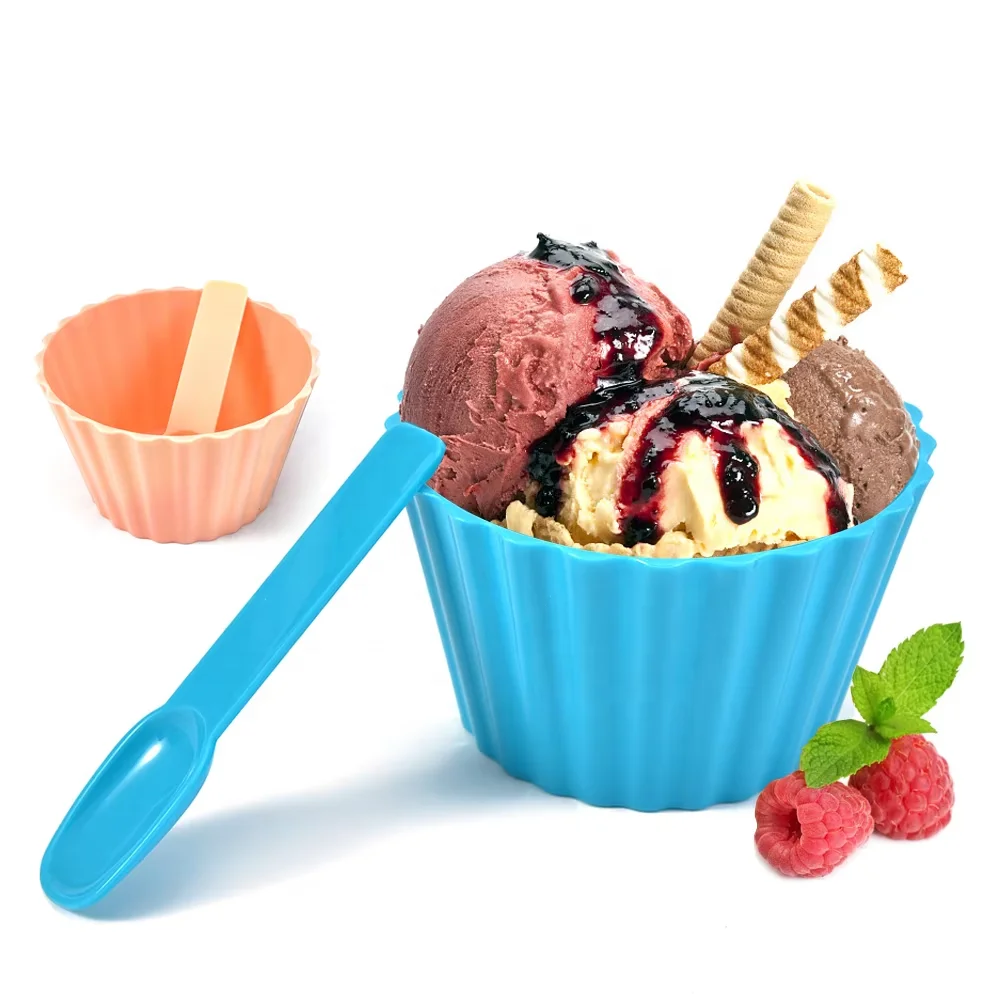 Double Color Ice Cream Plastic Spoon Bowl Set
