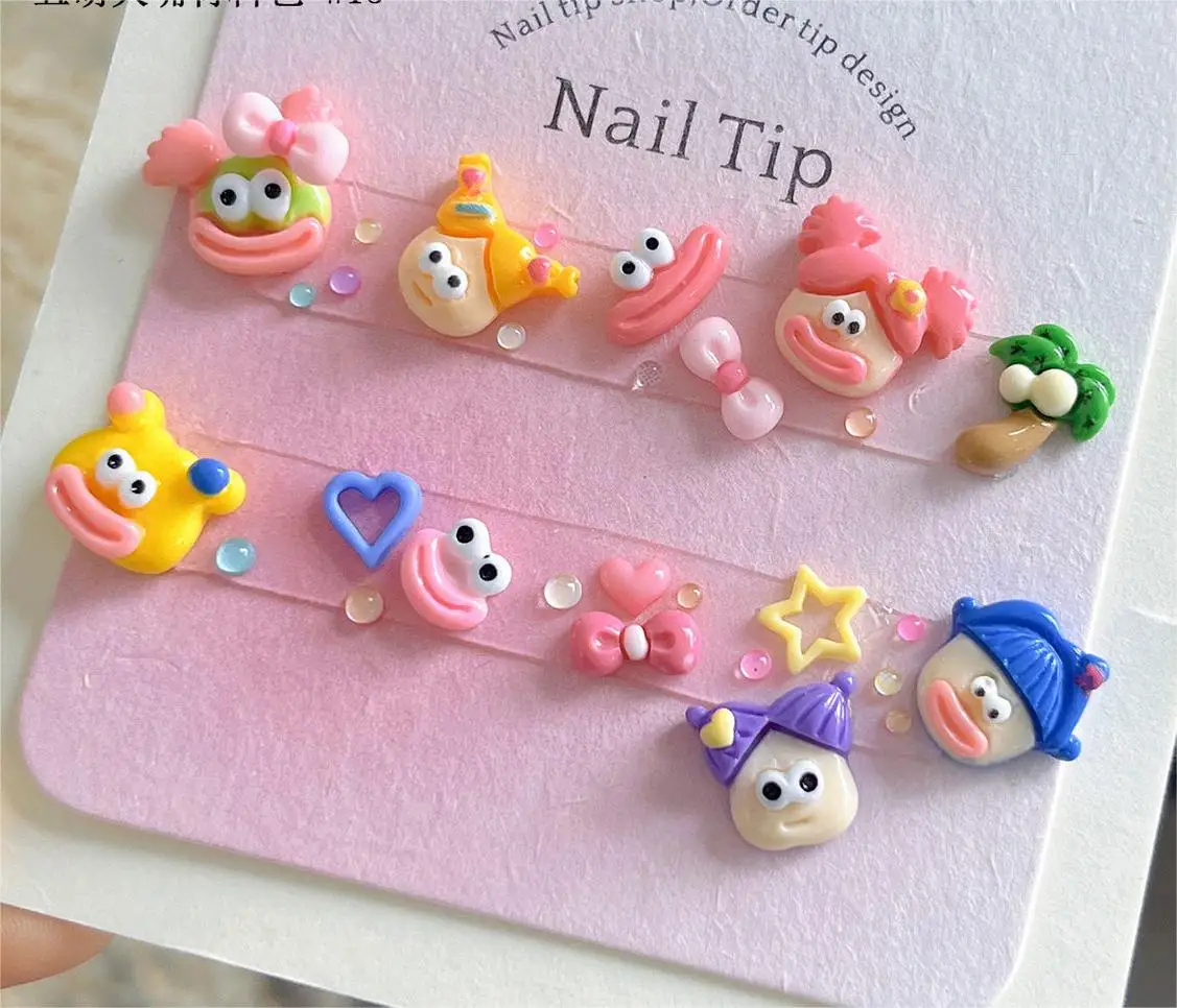 Resin Pink Flower Nail Charms Cute Cartoon Frog Bear Nail Art Decorations Accessories DIY Handmade Crafts