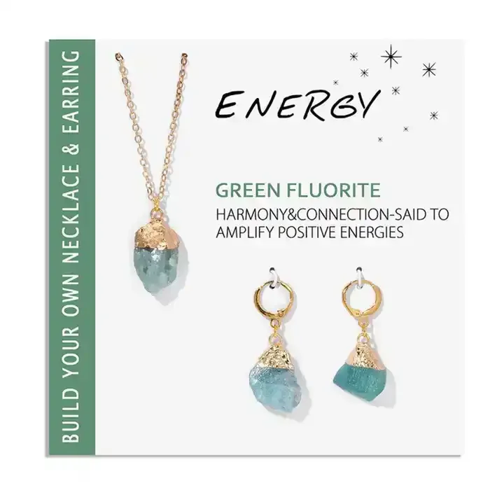 Natural Stone Healing Crystal Stainless Steel Earrings Gold Plated Necklace Jewelry Sets For Women