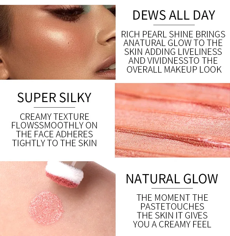 OEM Private Label Makeup Highlight Shimmering Glitter Soft Body Highlight 6 Colors Liquid Highlighter Gel with puff